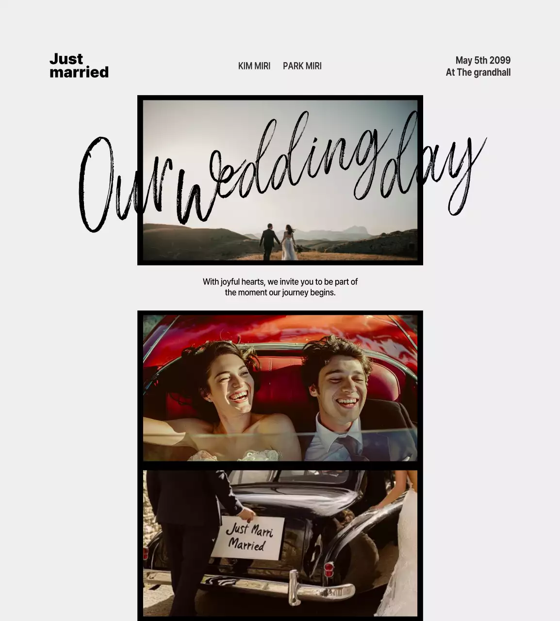 흰색 심플 결혼 초대장