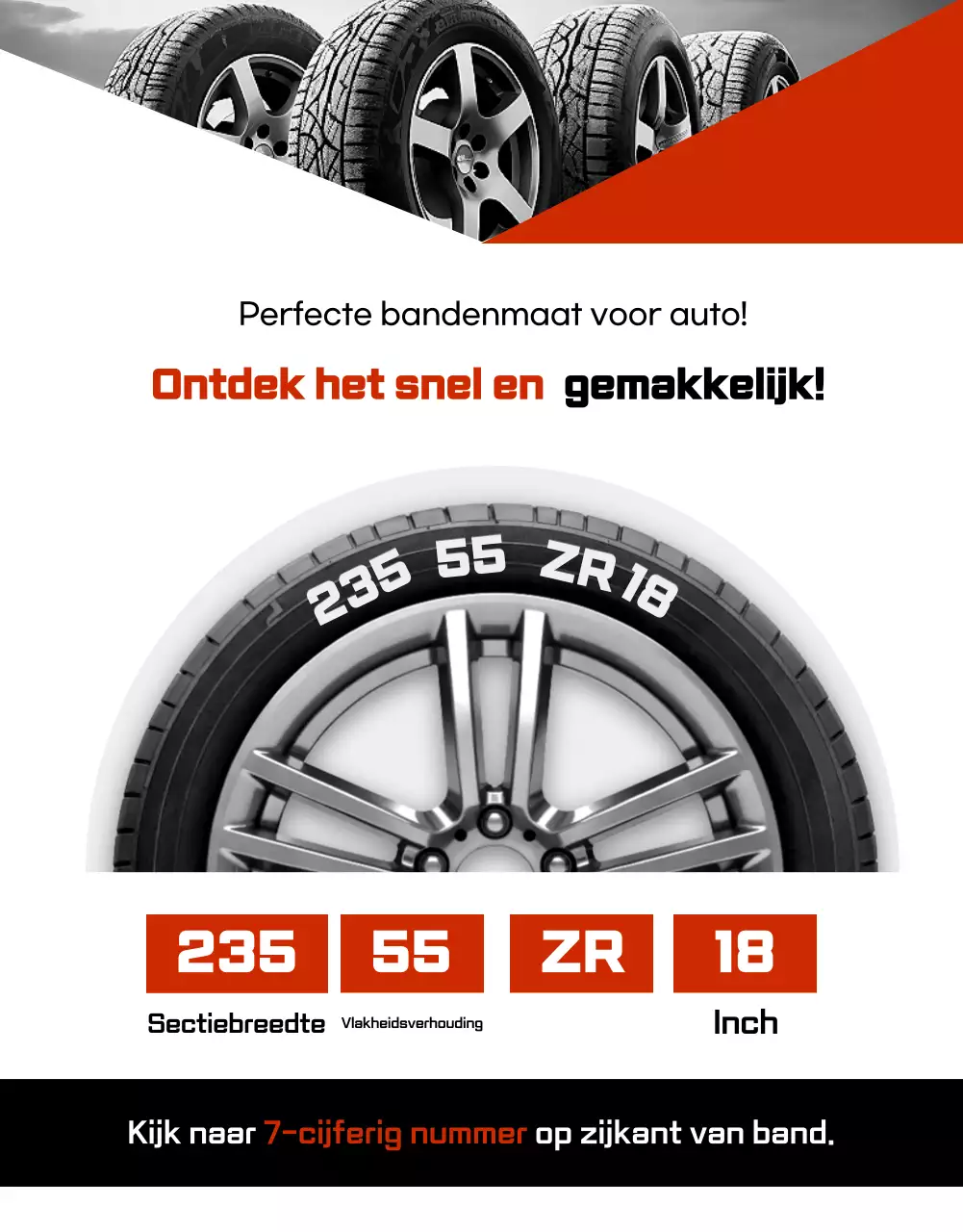Advertentie voor zwarte moderne autobanden te koop