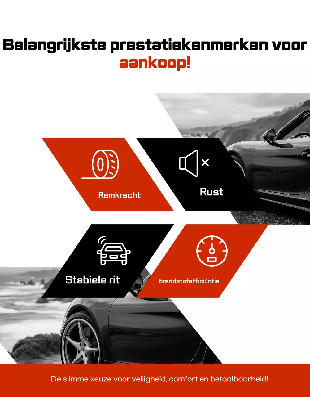 Advertentie voor zwarte moderne autobanden te koop