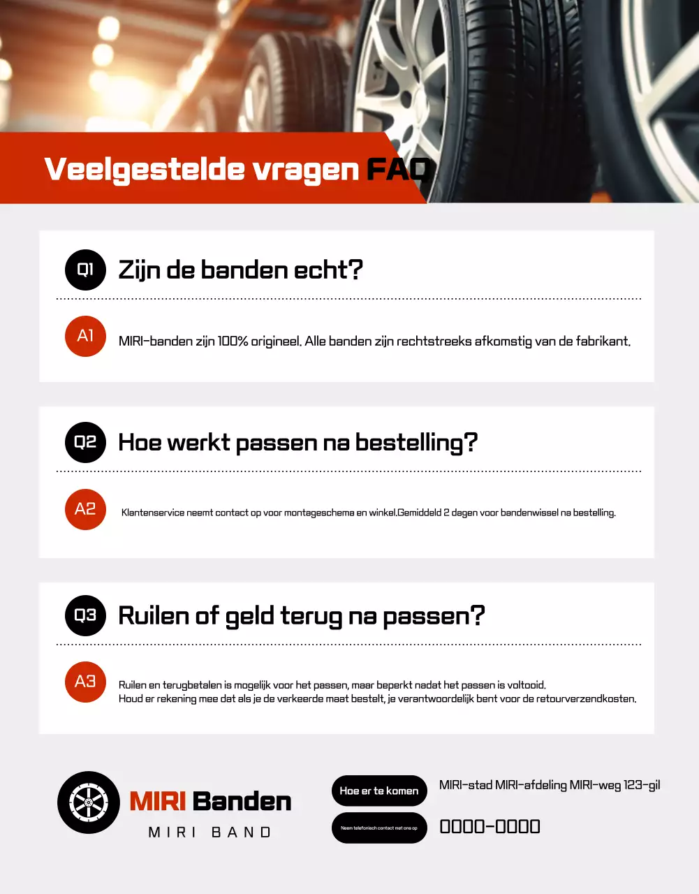 Advertentie voor zwarte moderne autobanden te koop