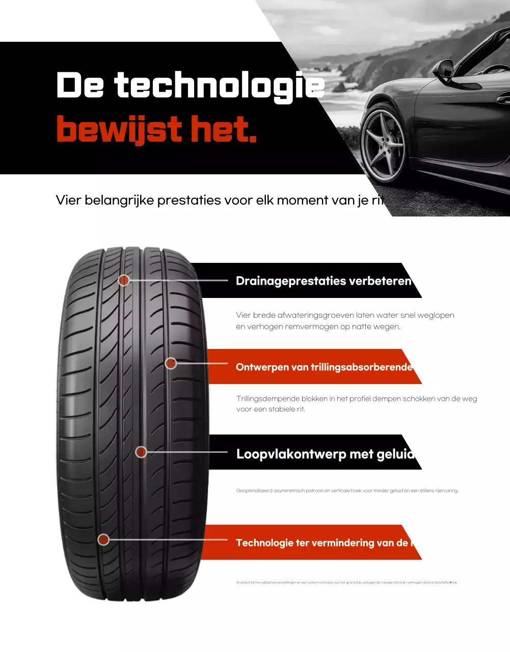 Advertentie voor zwarte moderne autobanden te koop