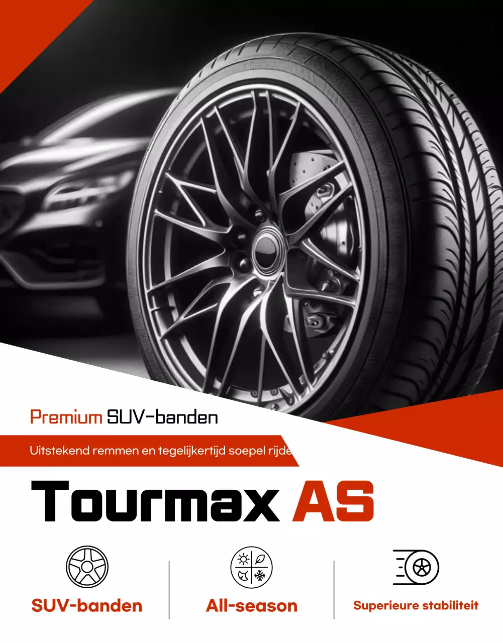 Advertentie voor zwarte moderne autobanden te koop