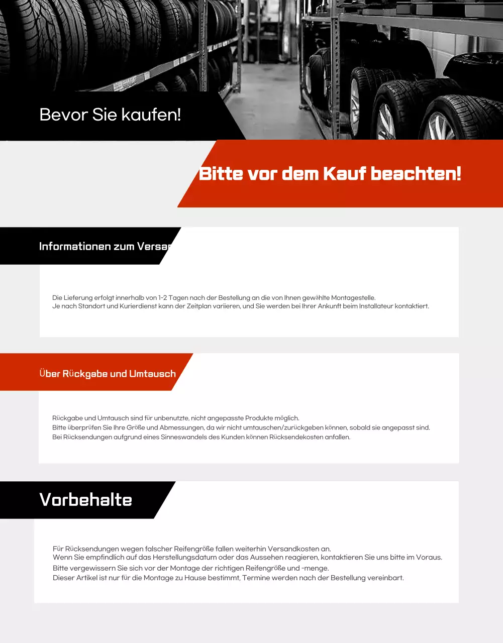 Schwarze moderne Autoreifen zu verkaufen Anzeige