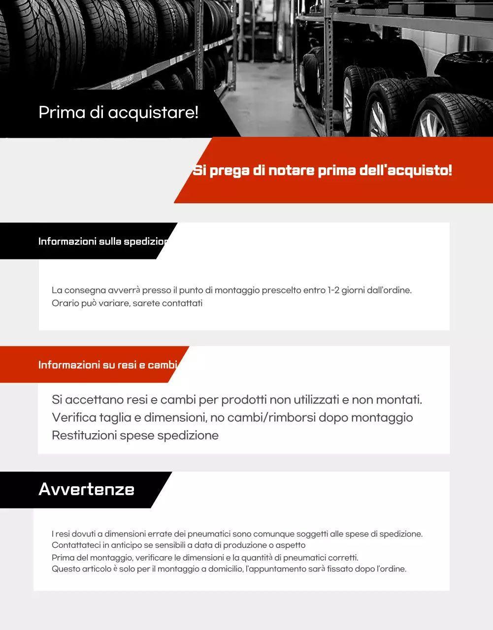 Pubblicità di pneumatici neri moderni per auto in vendita