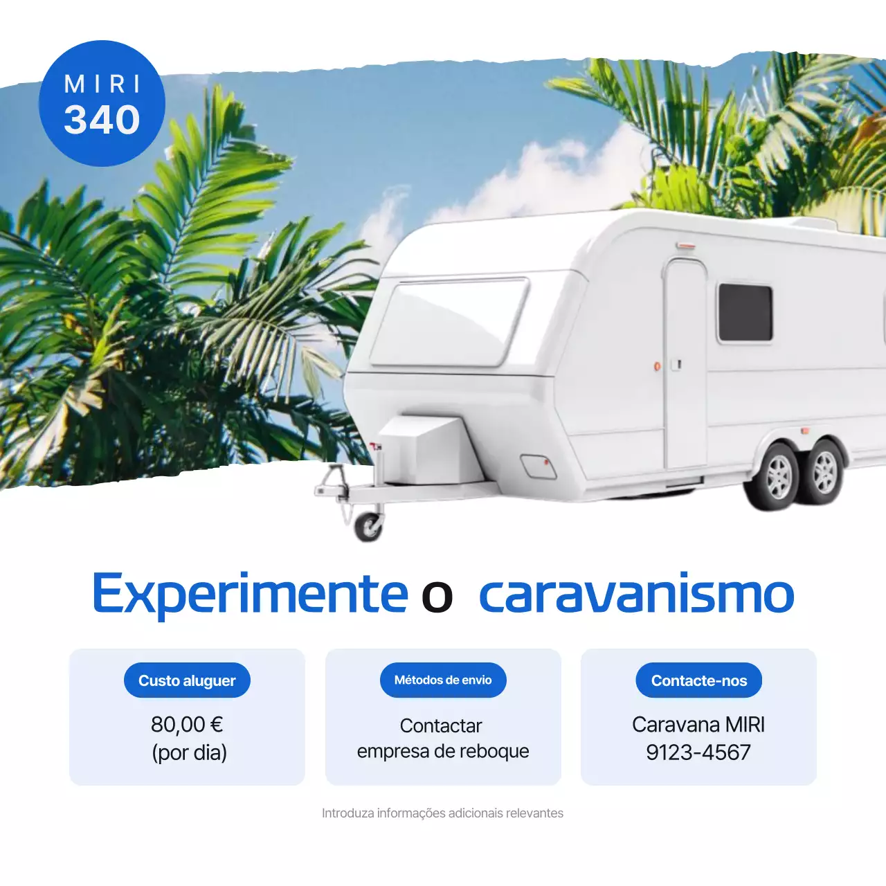 Promoção de caravana de acampamento simples azul verão