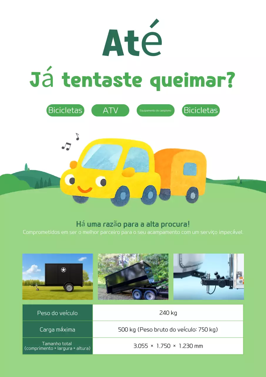 Promoção de van camper verde e fofa