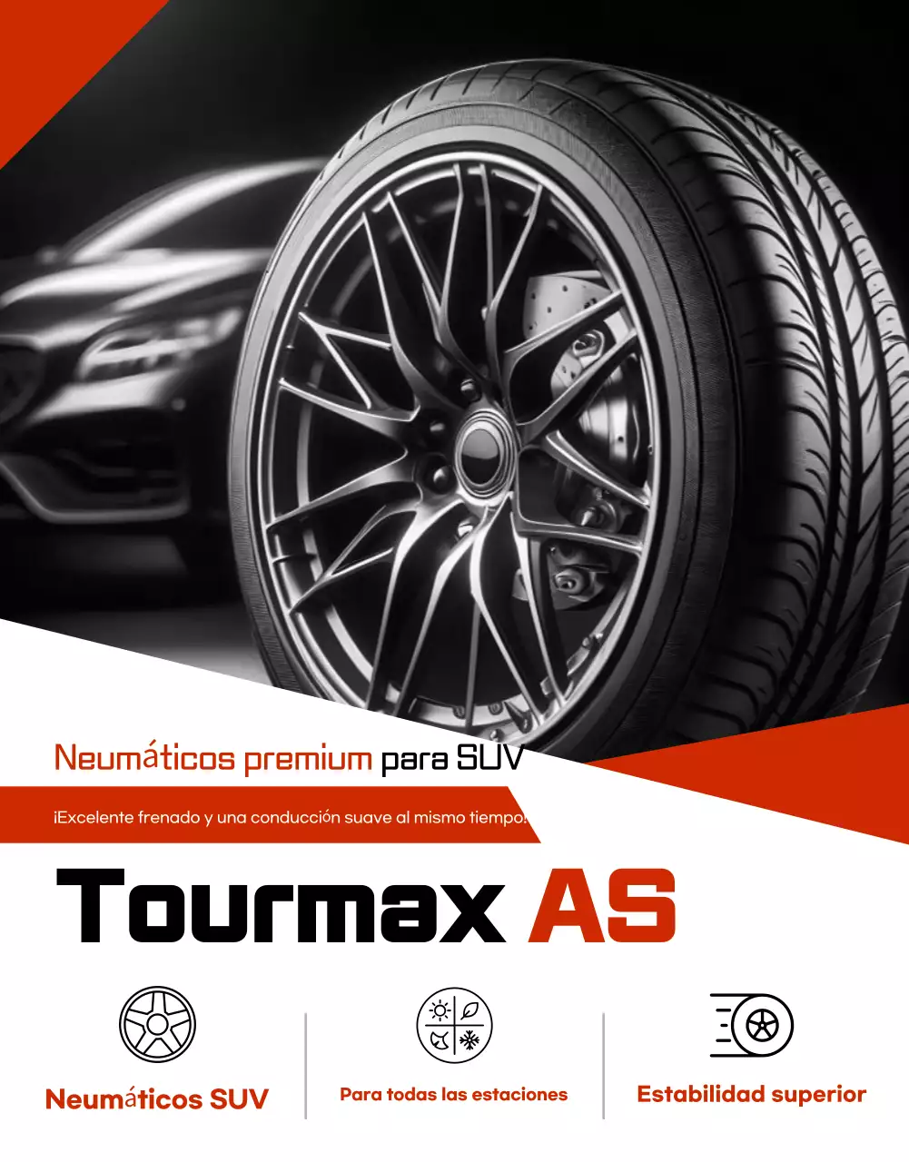 Anuncio de venta de neumáticos modernos negros para coche