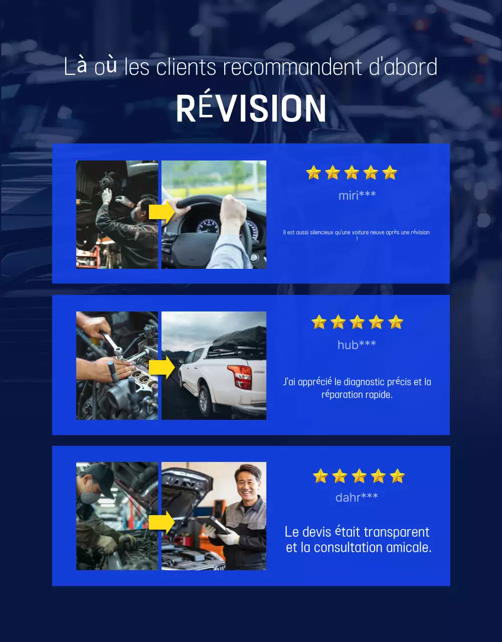 Publicité de réparation automobile moderne bleue