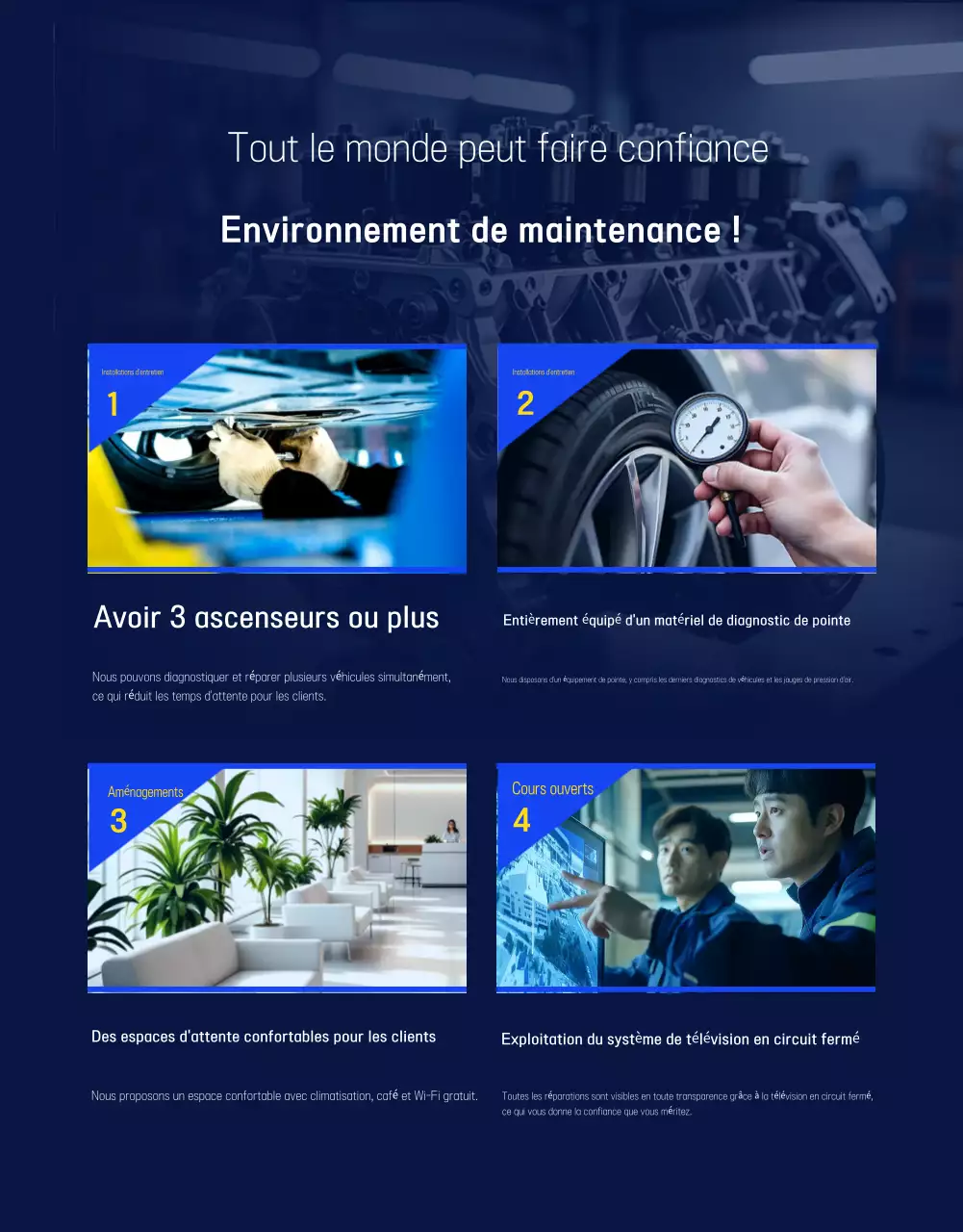 Publicité de réparation automobile moderne bleue