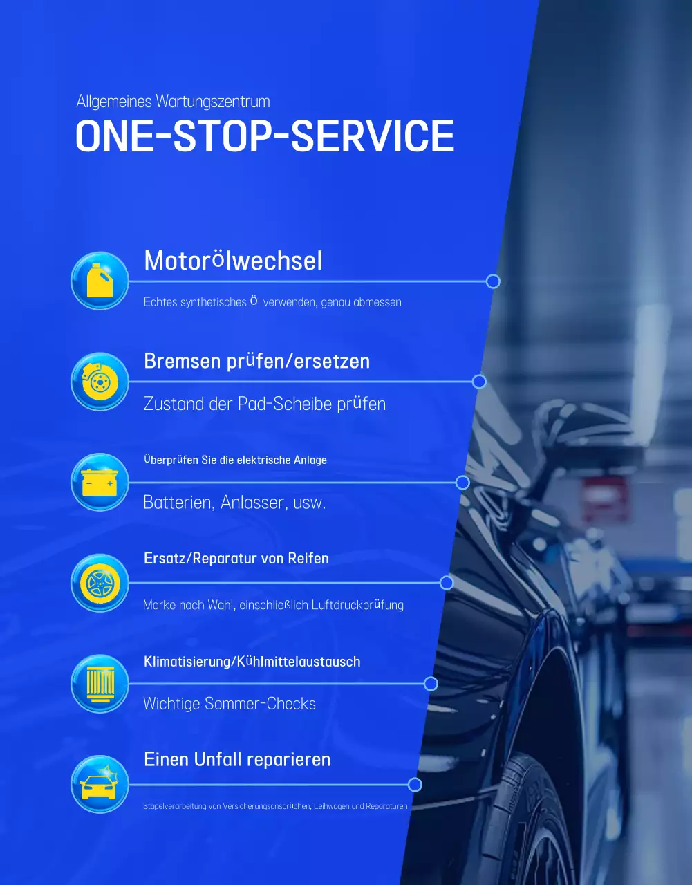 Blaue moderne Autoreparaturanzeige