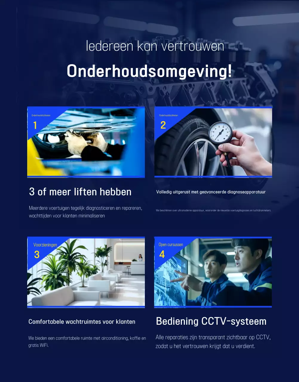 Advertentie voor blauwe moderne autoreparatie