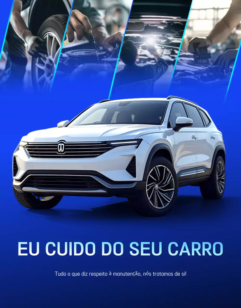 Anúncio de reparo automotivo moderno azul
