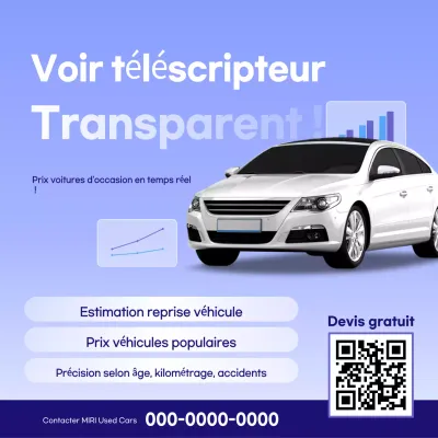 Publicité pour une voiture d'occasion moderne bleu ciel