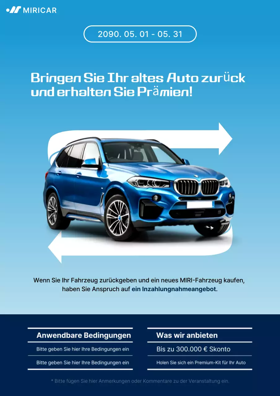 Blaue moderne Auto-Werbung