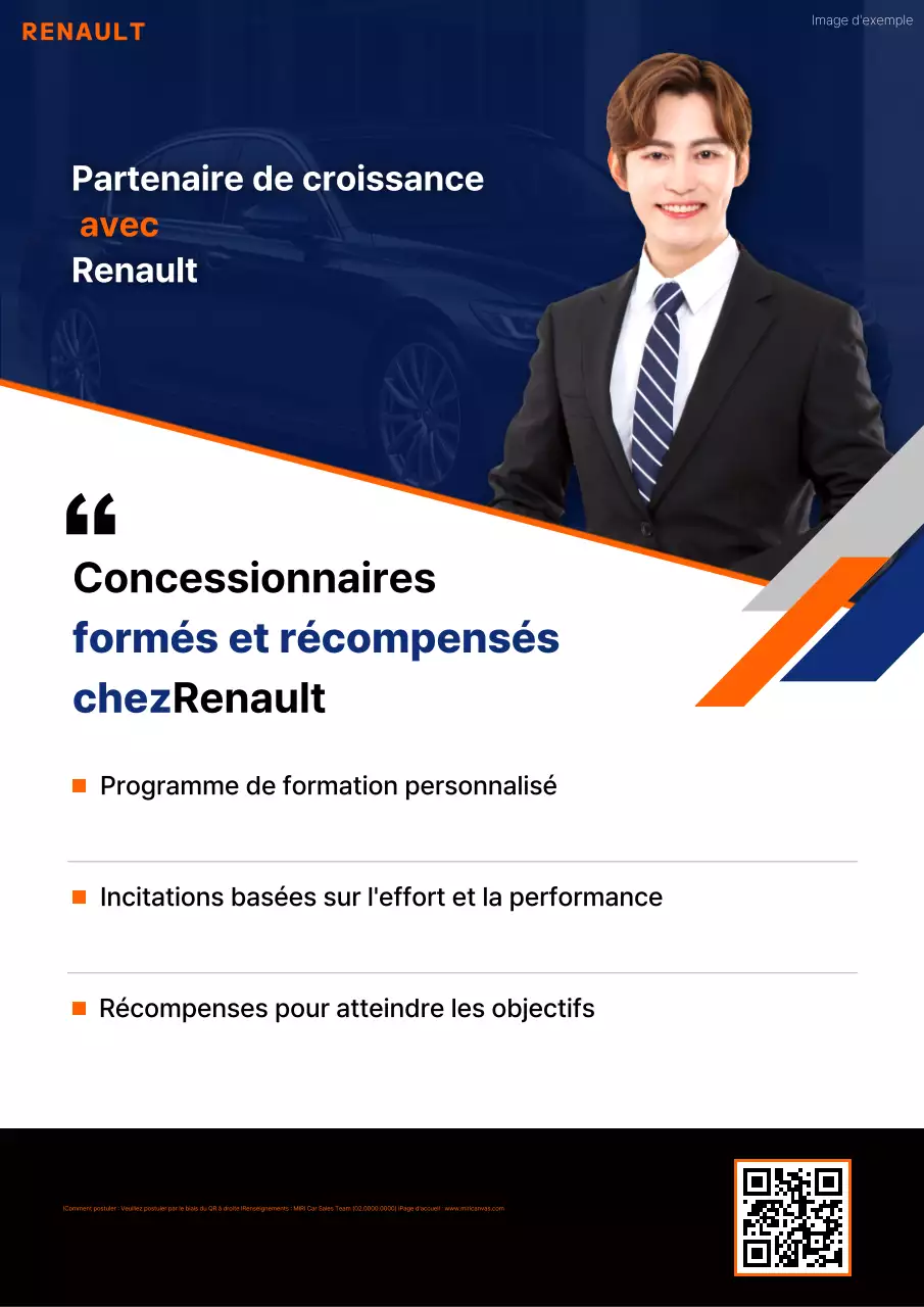 Offre d'emploi de concessionnaire automobile moderne en orange et bleu