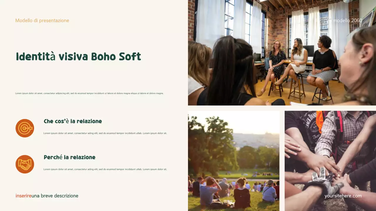 Presentazione sulla famiglia moderna e inclusiva verde e arancione