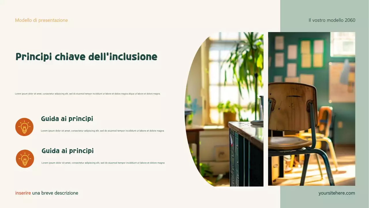 Presentazione sulla famiglia moderna e inclusiva verde e arancione