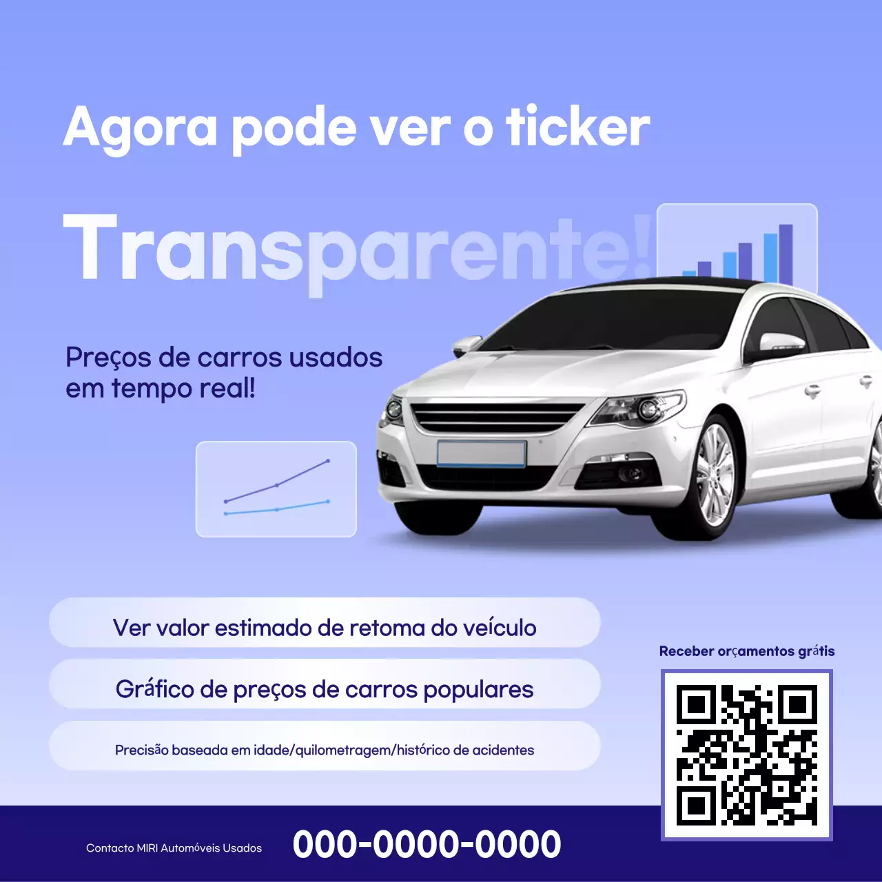 Anúncio de carro usado moderno azul-celeste