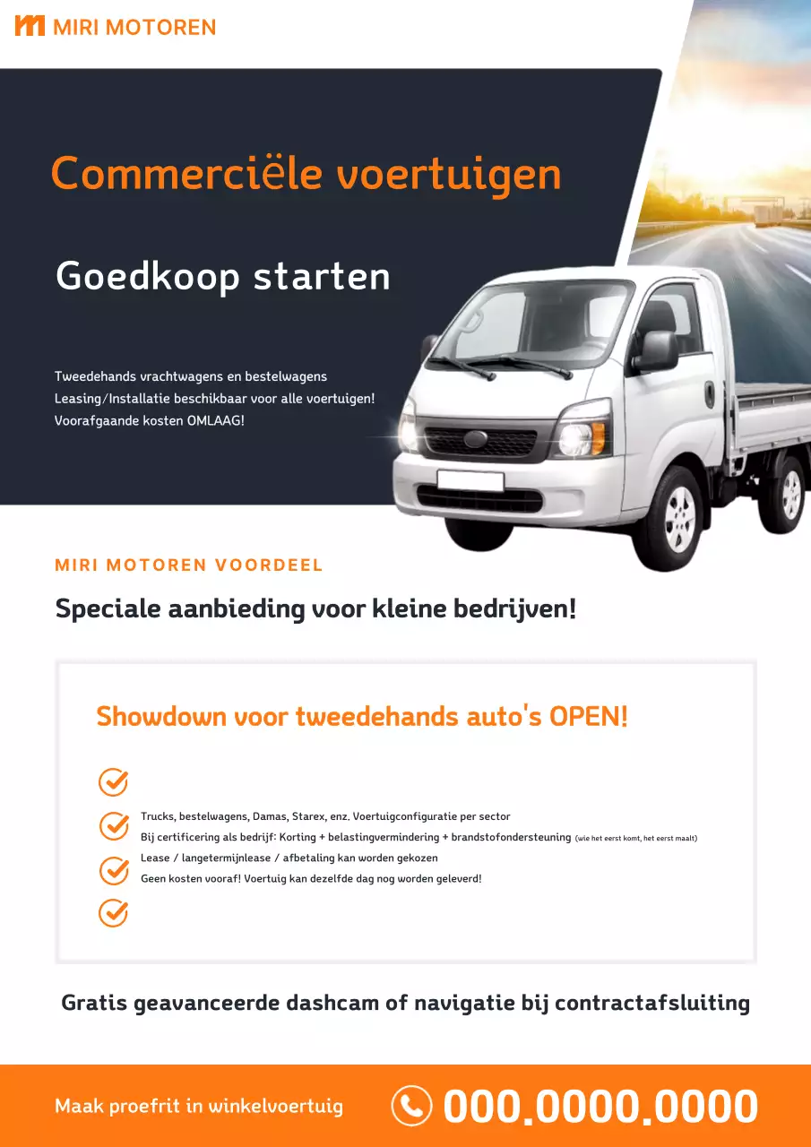 Oranje moderne auto-advertentie