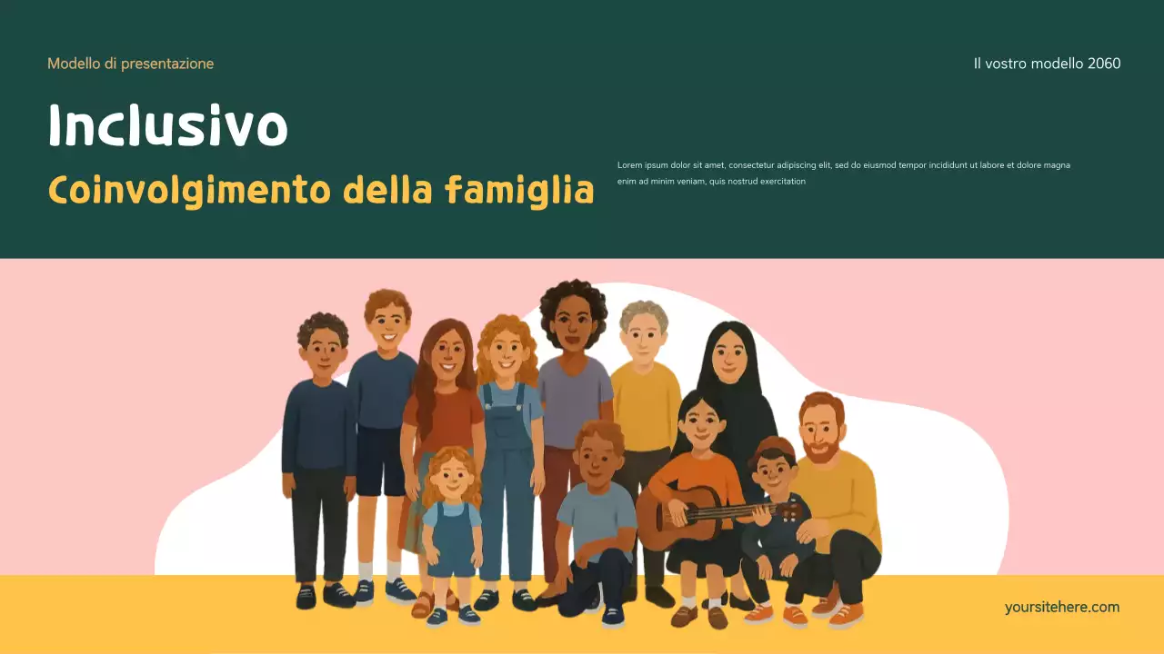 Presentazione sulla famiglia moderna e inclusiva verde e arancione