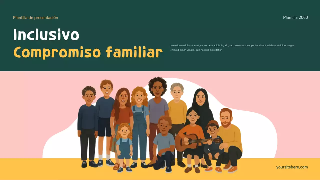 Presentación sobre la familia moderna y la inclusión en verde y naranja