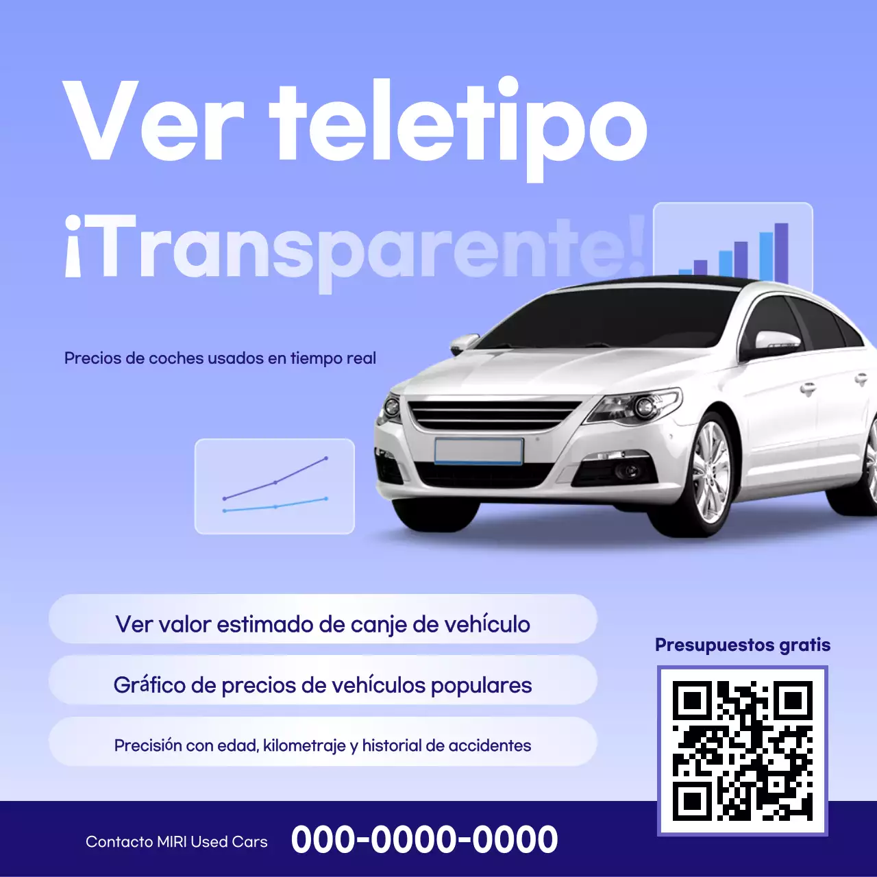 Anuncio de coche usado moderno de color azul cielo