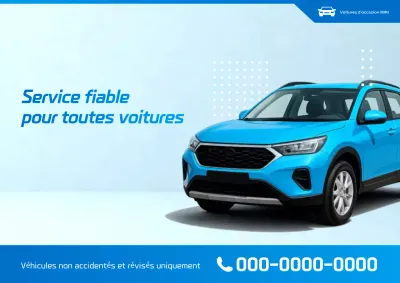 Publicité pour une voiture d'occasion moderne bleue