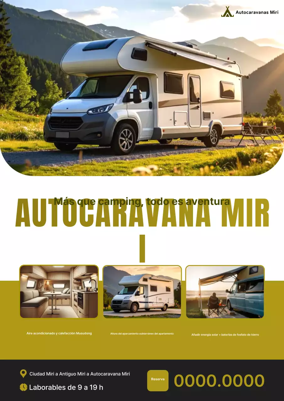 Anuncio de furgoneta camper moderna de color caqui