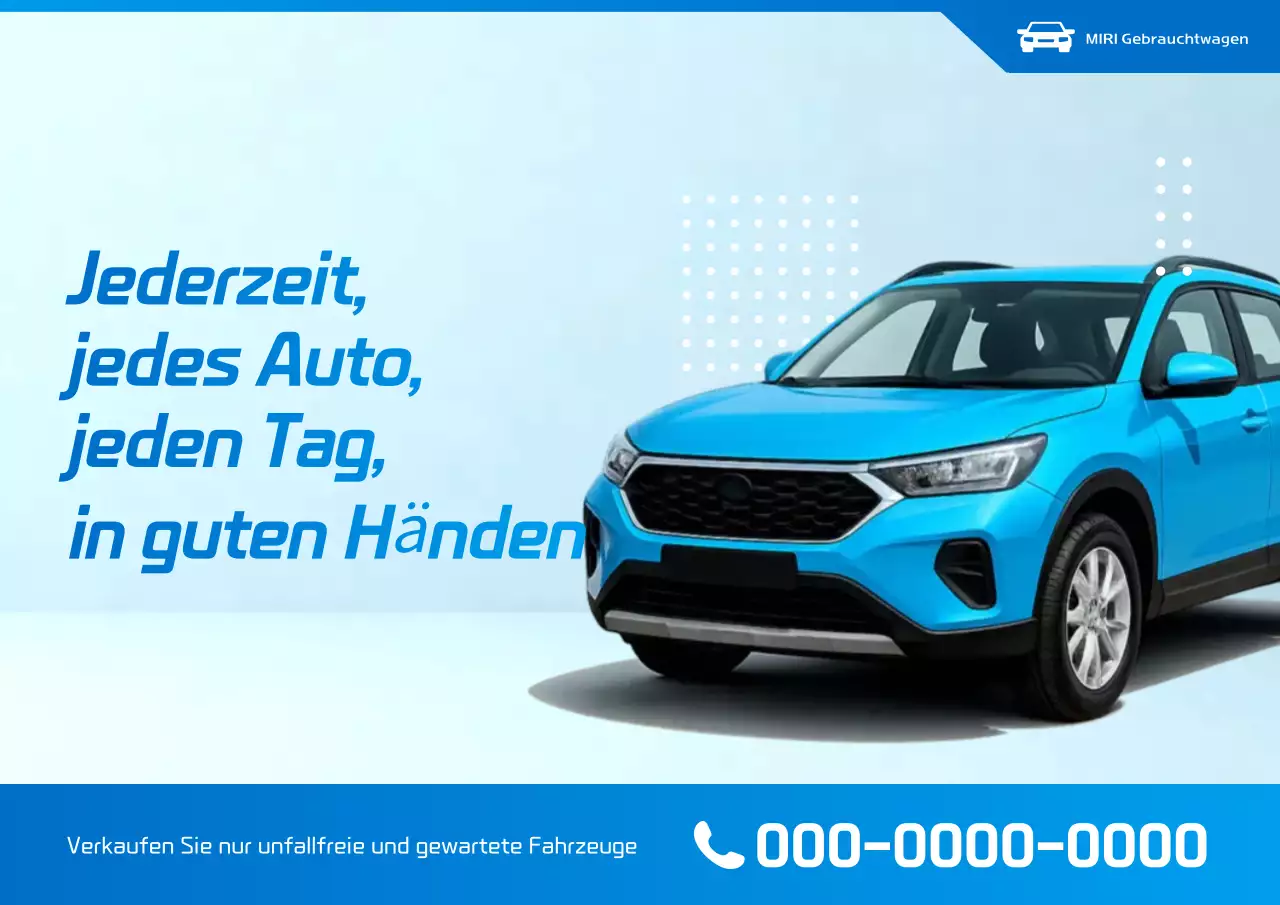 Blaue moderne Gebrauchtwagenanzeige