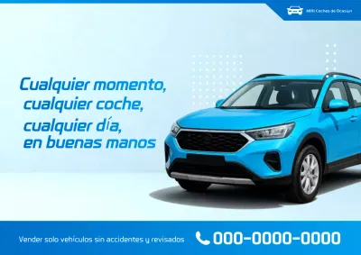 Anuncio de coche usado moderno de color azul