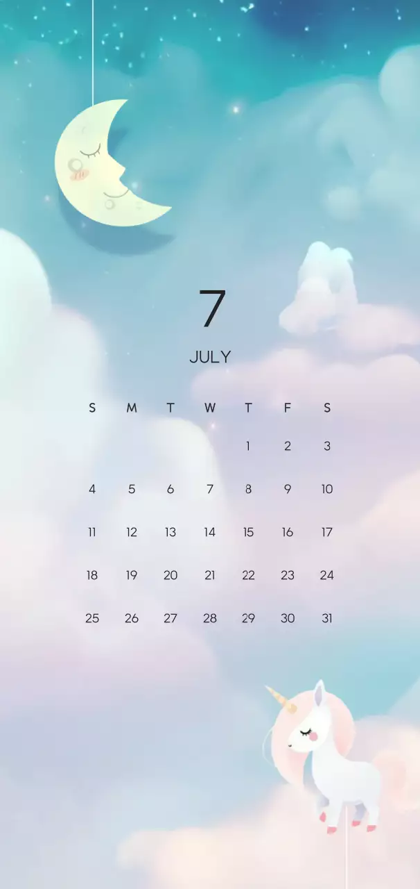 水色 ファンタジー ユニコーン カレンダー