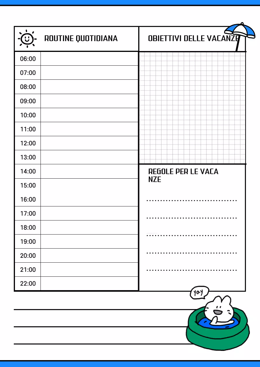 Planner di vacanze semplice blu cielo