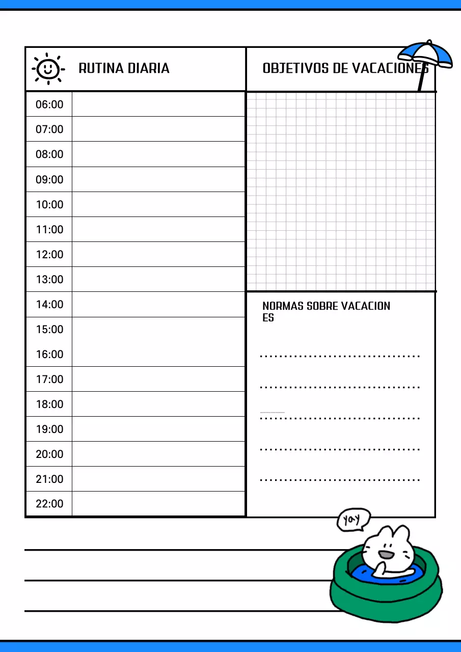 Planificador de vacaciones sencillo azul cielo
