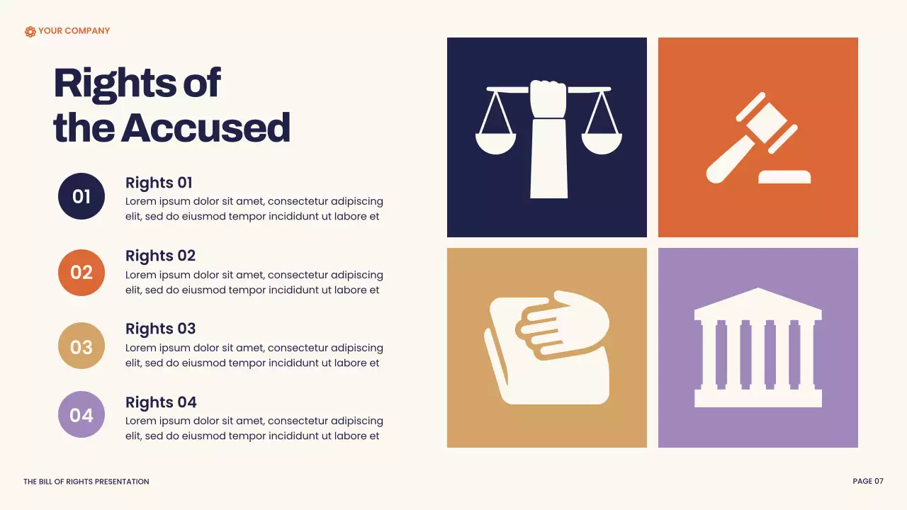 Navy and Orange Modern Bill of Rights Presentation