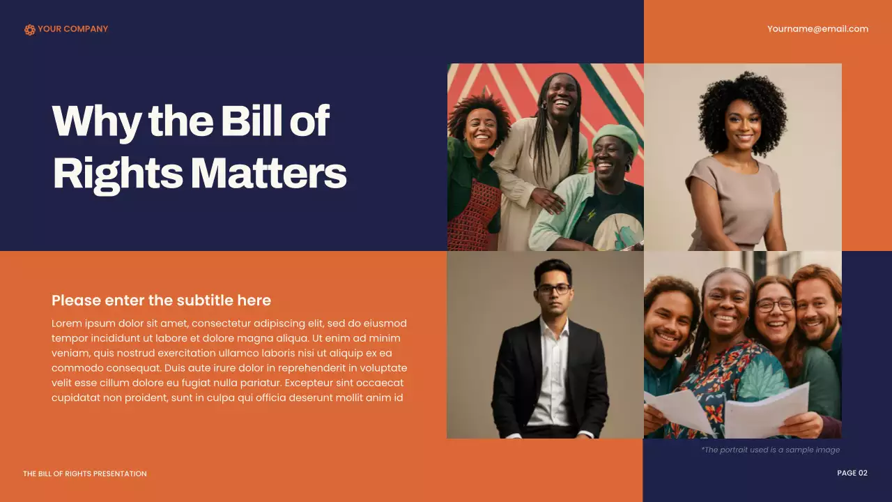 Navy and Orange Modern Bill of Rights Presentation