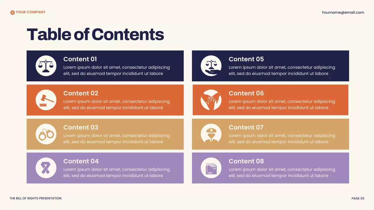 Navy and Orange Modern Bill of Rights Presentation