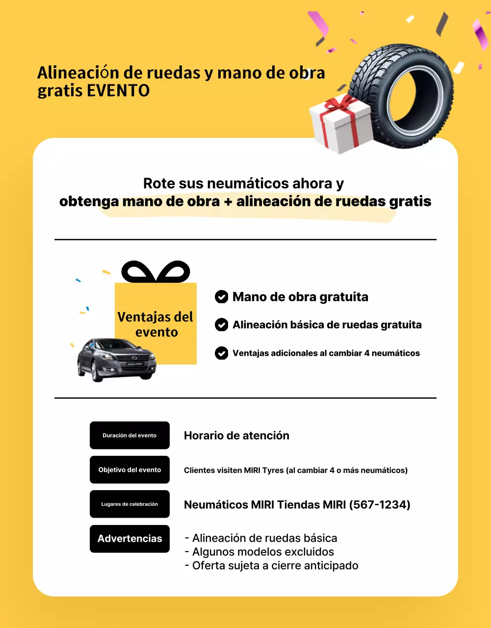 Anuncio de coche moderno amarillo