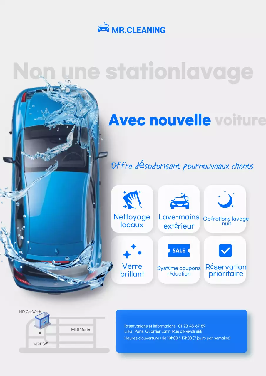 Publicité pour le lave-auto moderne bleu
