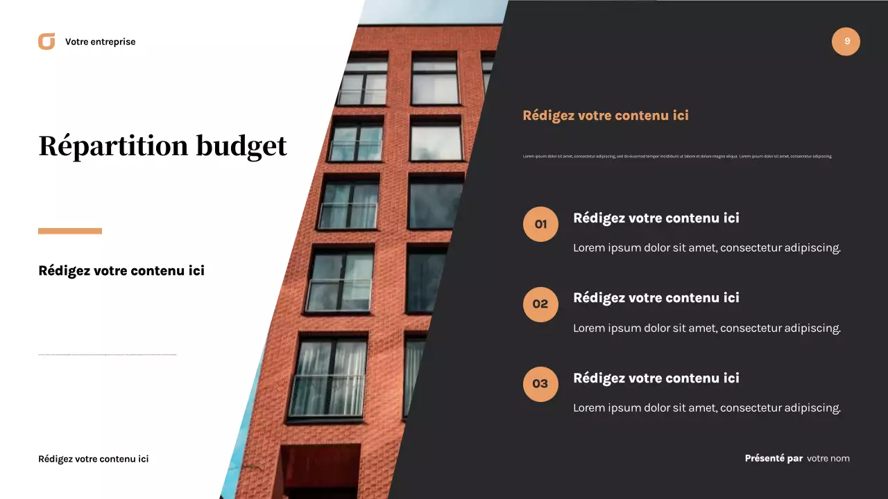 Présentation commerciale moderne noire