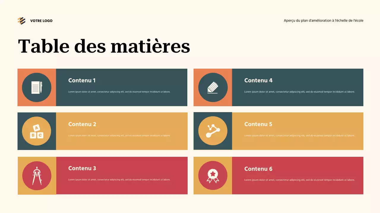 Présentation générale du plan d'amélioration de l'école Teal Abstract