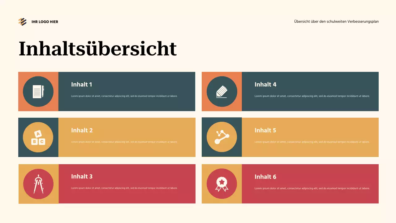 Übersicht über den blaugrünen, abstrakten schulweiten Verbesserungsplan Präsentation