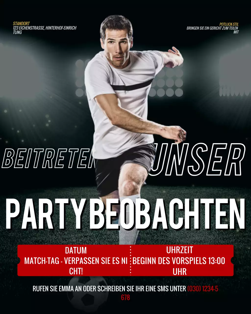 Schwarzer moderner Fußball-Einladungs-Instagram-Post