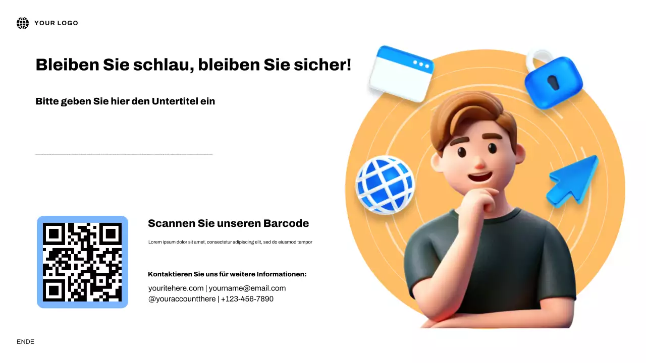 Blaue 3D-illustrative Internetsicherheitspräsentation