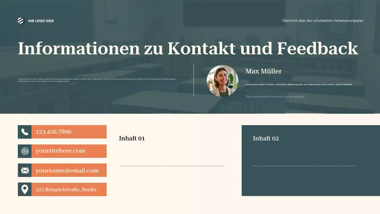 Übersicht über den blaugrünen, abstrakten schulweiten Verbesserungsplan Präsentation