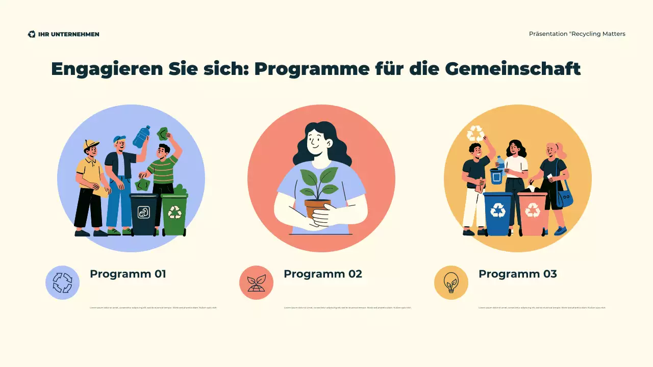 Grüne, moderne, illustrative, umweltfreundliche Recyclingpräsentation