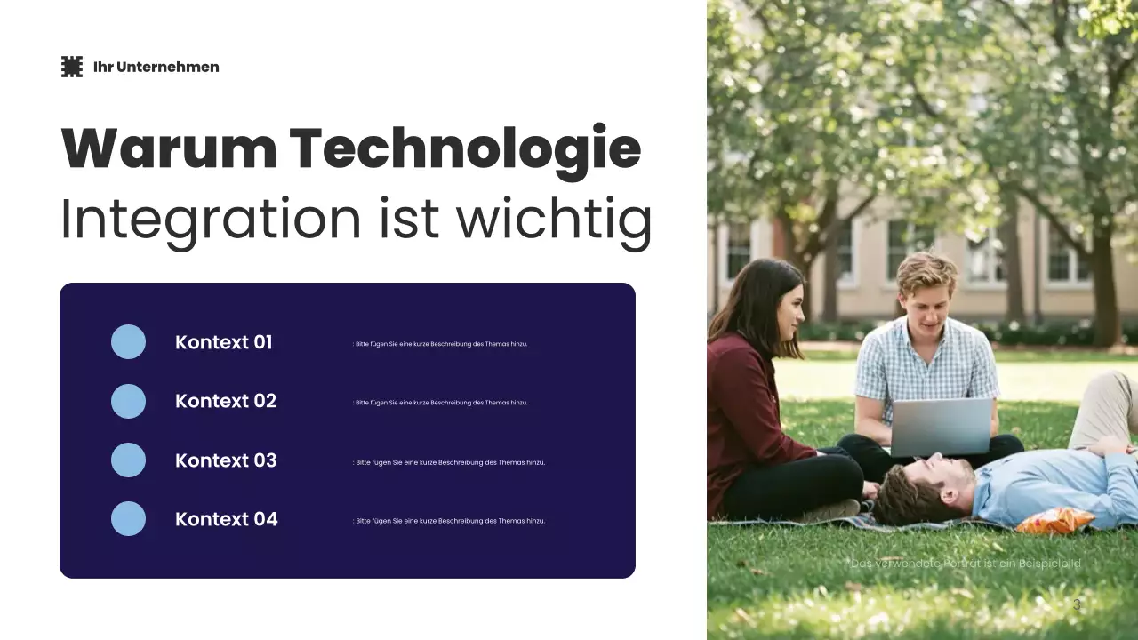 Blaue Präsentation zur Förderung moderner Technologie