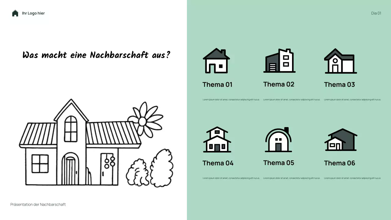 Grüne, einfache Blumenpräsentation „Meine Nachbarschaft“