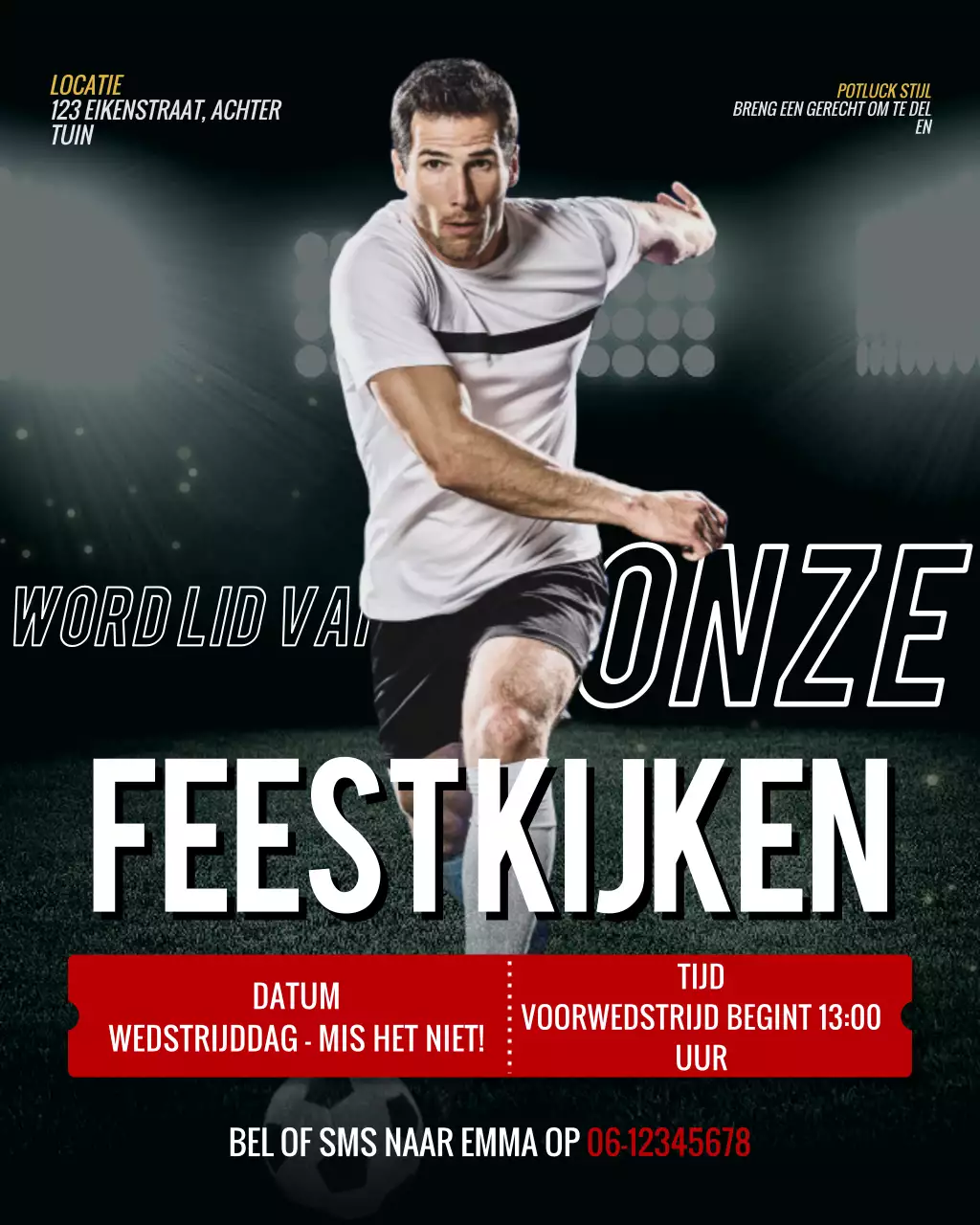 Zwarte moderne voetbaluitnodiging Instagram-post