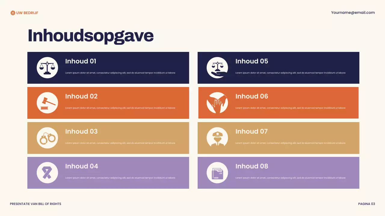 Presentatie van de moderne Bill of Rights van de marine en oranje