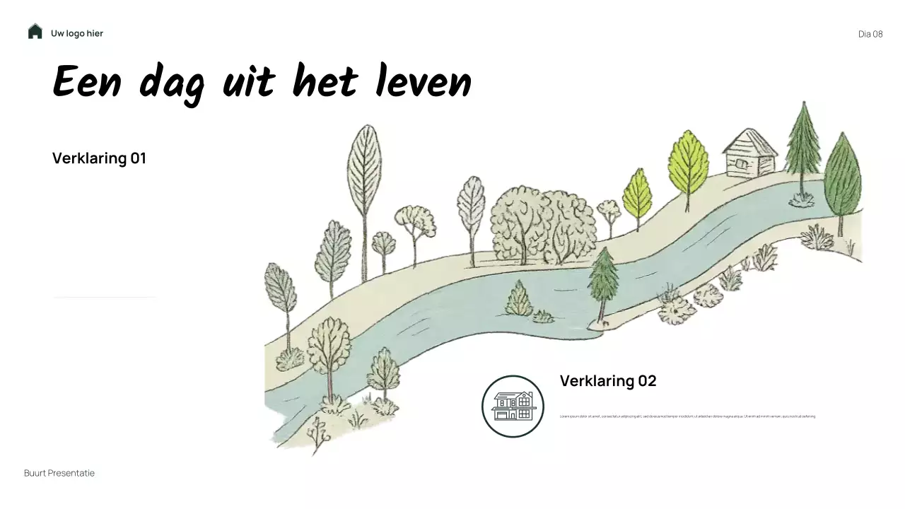Groene, eenvoudige, bloemige presentatie van mijn buurt